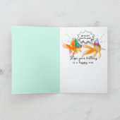 Feestje goudvis in een verjaardagspons kom kaart (Binnen)