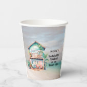 Feestje in het strandhuis voor de aanstaande bruid papieren bekers (Achterkant)