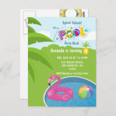 Feestje in het zwembad met opblaasbare flamingo briefkaart (Voorkant / Achterkant)