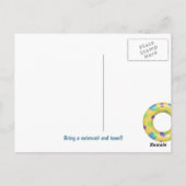 Feestje in het zwembad met opblaasbare flamingo briefkaart (Achterkant)