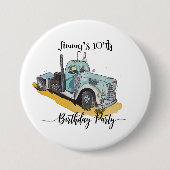 Feestje Jongen Blauwe Vrachtauto Ronde Button 7,6 Cm (Voorkant)