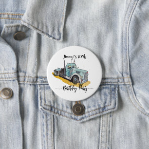 Feestje Jongen Blauwe Vrachtauto Ronde Button 7,6 Cm