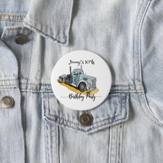 Feestje Jongen Blauwe Vrachtauto Ronde Button 7,6 Cm (In situ)