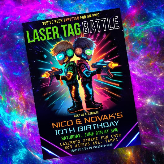 Feestje laser tag jongen verjaardag kaart