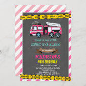 Feestje met brandweerauto meisje verjaardag kaart (Voorkant / Achterkant)