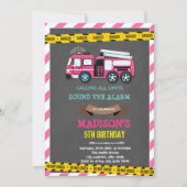 Feestje met brandweerwagen meisje verjaardag kaart (Voorkant)