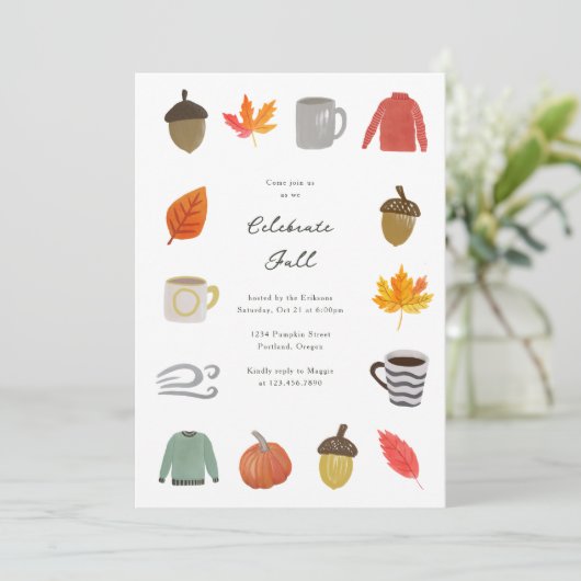 Feestje met favoriete herfst dingen kaart (Staand voorkant)