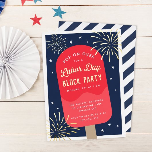 Feestje met ijslolly's in het Labor Day-weekend Folie Uitnodiging