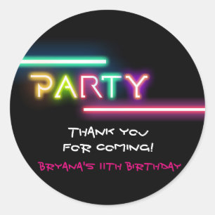 FEESTJE Neon Glow Zwart Verjaardag Favor Party Sti Ronde Sticker