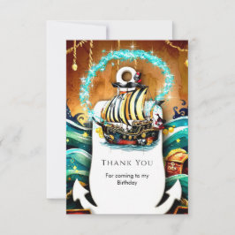 Feestje Piraten Avontuur Pastel Schip Kids Bedankkaart