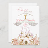 Feestje Roze en Gouden Prinses 1e Verjaardag Kaart (Voorkant / Achterkant)