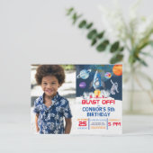 Feestje Ruimtevaarder Verjaardags Uitnodiging (Staand voorkant)