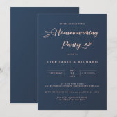 Feestje ter verhuizing met marineblauw en roze bla kaart (Voorkant / Achterkant)