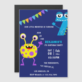 Feestje van Kleine Monster Jongen 7e Verjaardag Magnetische Uitnodiging