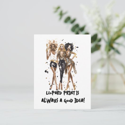 Feestje van mode meisjes in luipaard en zwart briefkaart (Staand voorkant)