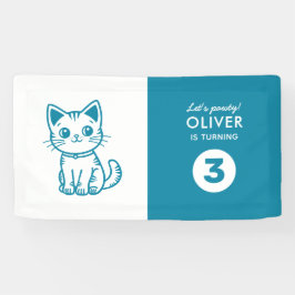 Feestje voor jongens met een kitten-thema in op ma spandoek