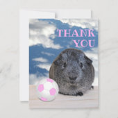 Feestje voor kinderen Roze & Witte Cavia Voetbal B Bedankkaart (Voorkant)