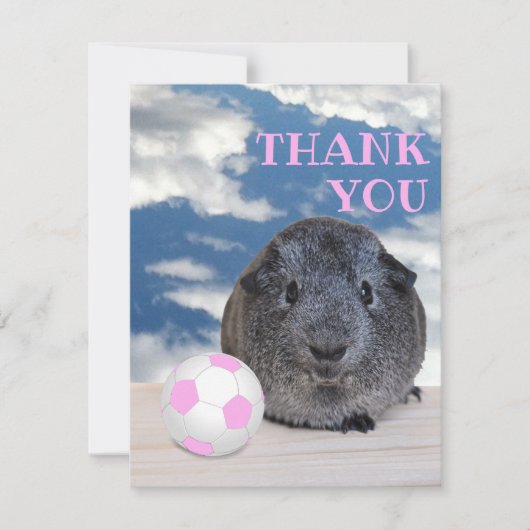Feestje voor kinderen Roze & Witte Cavia Voetbal Bedankkaart (Voorkant)