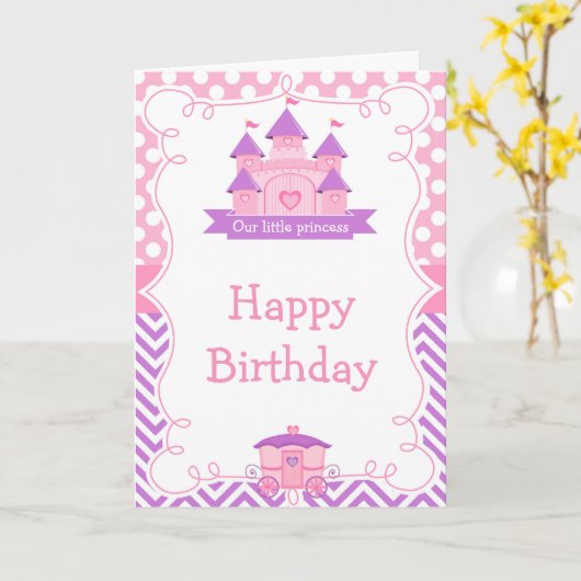 Feestje voor prinses verjaardag Roze en Paars Kaart (Gele Bloem)