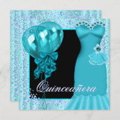 Feestjurk Ballonnen Paars Turkoois Blauw Quinceane Kaart (Voorkant / Achterkant)