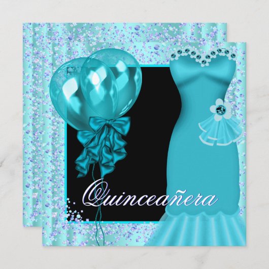 Feestjurk Ballonnen Paars Turkoois Blauw Quinceane Kaart (Voorkant / Achterkant)