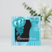 Feestjurk Ballonnen Paars Turkoois Blauw Quinceane Kaart (Staand voorkant)