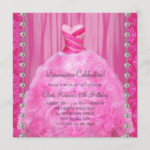 Feestjurk Parels Lichtroze Quinceanera Uitnodiging
