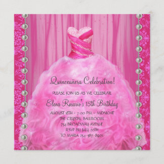 Feestjurk Parels Lichtroze Quinceanera Uitnodiging