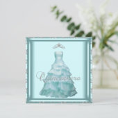 Feestjurk Tiara Blauwgroen Damask Quinceanera Kaart (Staand voorkant)