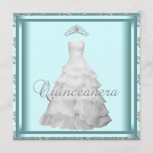 Feestjurk Tiara Turkoois Blauw Wit Quinceanera Kaart