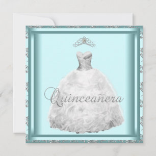 Feestjurk Tiara Turquoise Wit Quinceanera Kaart
