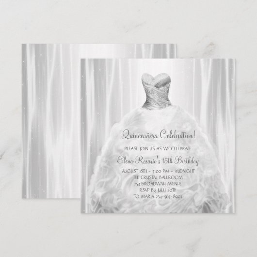 Feestjurk Witte Quinceanera Uitnodigingen (Voorkant / Achterkant)