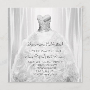 Feestjurk Witte Quinceanera Uitnodigingen