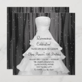 Feestjurk Zwart Wit Quinceanera Uitnodigingen (Voorkant / Achterkant)