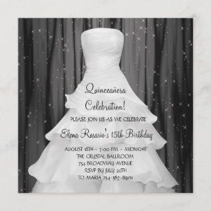 Feestjurk Zwart Witte Quinceanera Uitnodigingen