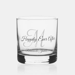 Feestkalligrafie Monogrammed Gelukkig Ever Daarna Whisky Glas