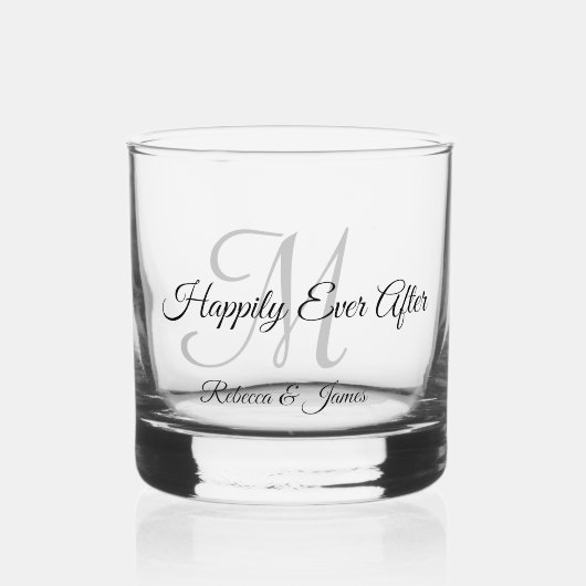 Feestkalligrafie Monogrammed Gelukkig Ever Daarna Whisky Glas (Voorkant)