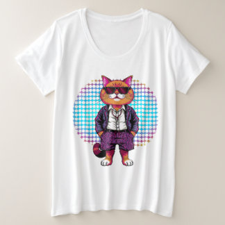 Feestkat in een zonnebril – Disco Outfit Grote Maat T-shirt