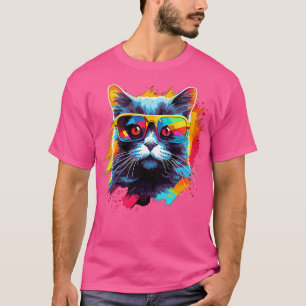 Feestkat in Zonnebril Mannen Vrouwen 80s 90s Retro T-shirt