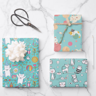 Feestkatten Blauwe Inpakpapier Vel
