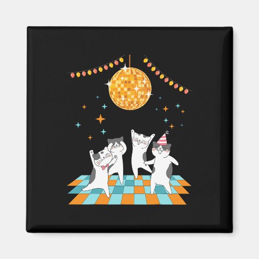 Feestkatten Dansen Onder Disco Ball Magneet (Voorkant)