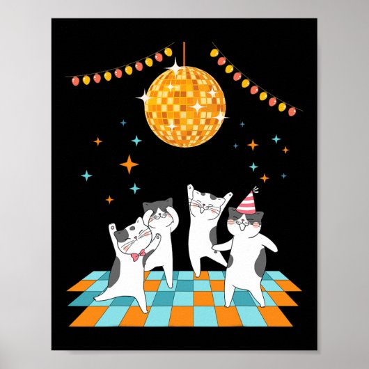 Feestkatten Dansen Onder Disco Ball Poster (Voorkant)