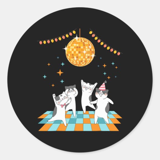 Feestkatten Dansen Onder Disco Ball Ronde Sticker (Voorkant)