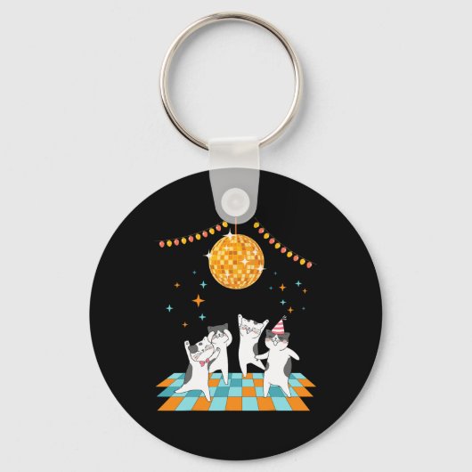 Feestkatten Dansen Onder Disco Ball Sleutelhanger (Voorkant)