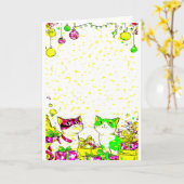 Feestkatten met cadeaus kaart (Gele Bloem)