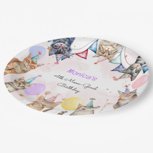 Feestkatten miauw-gical kinderen verjaardag papieren bordje (Gekanteld)