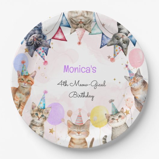 Feestkatten miauw-gical kinderen verjaardag papieren bordje (Voorkant)