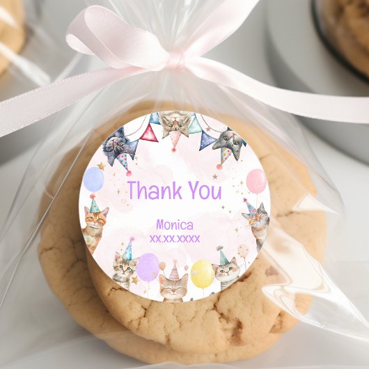 Feestkatten miauw-gical kinderen verjaardag ronde sticker