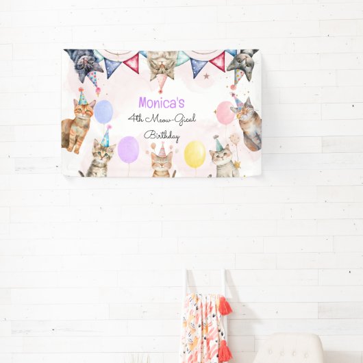 Feestkatten miauw-gical kinderen verjaardag spandoek (Insitu)