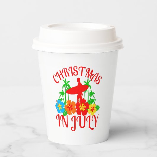 feestkerst in juli Surfer party Papieren Bekers (Voorkant)